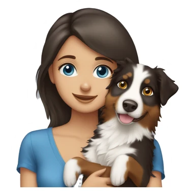 Brunette blue blue-eyed girl hugging Tricolored Australian Shepherd sticker