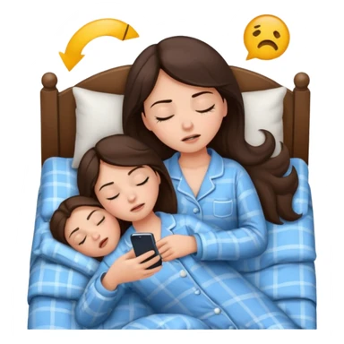 generate a girl brunette sleeping in bed.Her phone ringing. She looks mad sticker