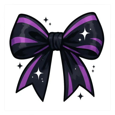 emo bow with sparkles, black and purple, expressive and stylish sticker