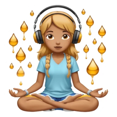 This girl(🧘🏻‍♀️) is sitting cross-legged in a meditation pose, wearing headphones(🎧) and listening to music. The song is so good that honey is dripping from her ears, and her expression is completely dazed because she’s enjoying the music so much. sticker