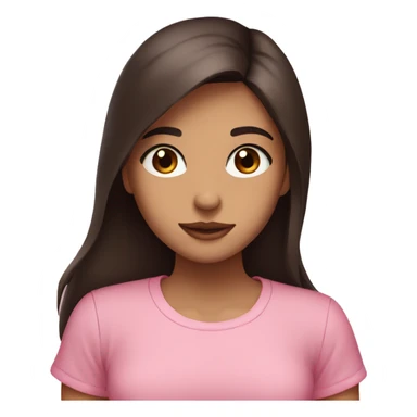Aesthetic girl with long dark brown hair and brown eyes wearing a pink shirt  sticker