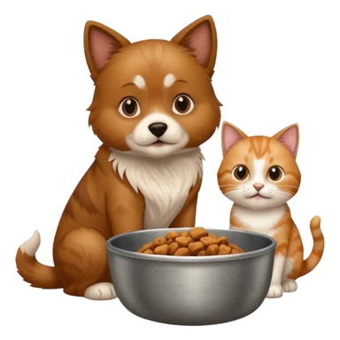 The dog is itching because of fleas, the cat is eating a lot of food from the bowl sticker