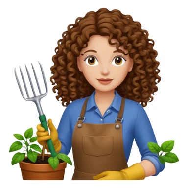 curly long brown hair white  woman Gardening sticker