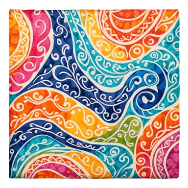 Batik art icon, colorful fabric with wax patterns, fabric folded artistically, vibrant colors, fluid lines, minimalistic design, transparent background. sticker