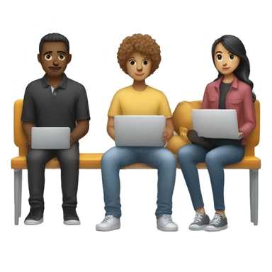 2 girl and 3 man each of them holding laptop and sit together  sticker