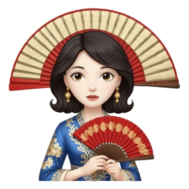 women with folding fan sticker