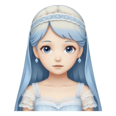 Beautiful ethereal pastel Gorgeous spectral dark greyish-blue whitish gloomy spectral Anime Poltergeist Lady  with a beautiful white silky lace dress with a silky lace head band sticker