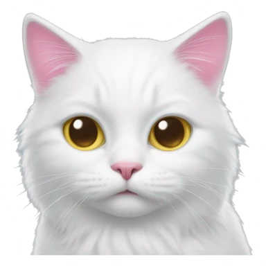 White cat whit a pink Robin sticker