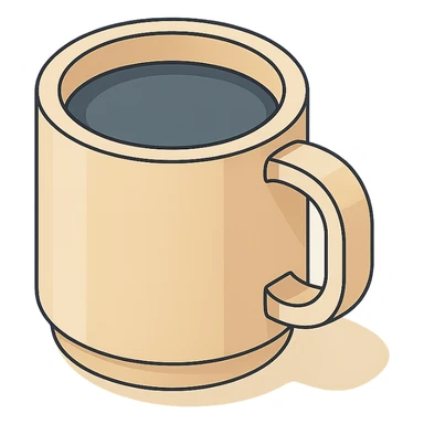 side view of a coffee mug, 2D isometric style, detailed drawing, detailed shadows and highlights, clean contours, soft lighting, transparent background sticker