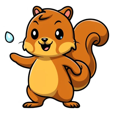 Cartoon squirrel with obvious big drool droplet hanging from mouth, extremely hungry, stomach growling sticker
