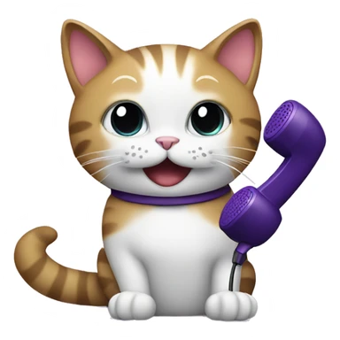 a cat talking on a purple phone sticker