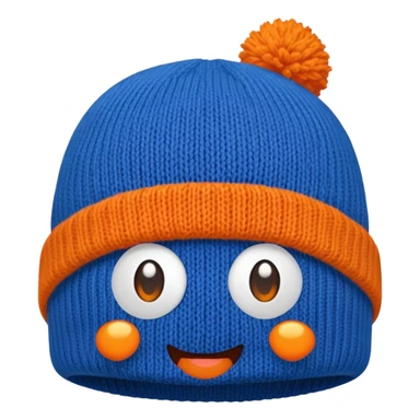 Blue beanie with an orange rim, and an orange puff dot at the top sticker