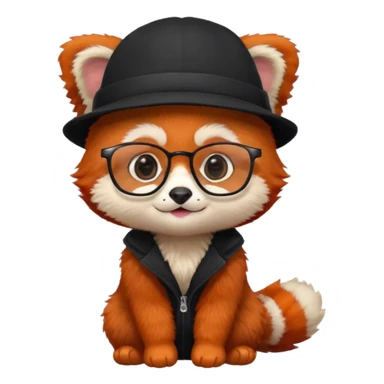 baby Red panda wearing black hat and glasses sticker