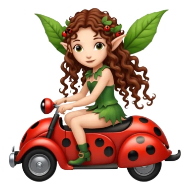 tiny forest elf long curly brown hair tattoos riding ladybug sticker