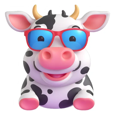 a cute smiling cow with sunglasses sticker