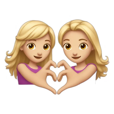 Two friends (blond and brown hair) making heart with her hands  sticker