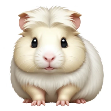 cinematic-[white guinea pig]-realistic-full-body-sitting-emoji,-tiny-paws-tucked-close,-head-tilted-dramatically,-fluffy-[solid white]-fur,-simplified-yet-realistic-focused-features,-highly-detailed,-glowing-with-an-almost-sarcastic-glow sticker