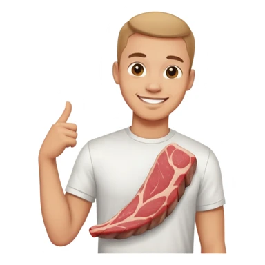 Smiling guy in t-shirt with a long smooth piece of meat on his right shoulder sticker