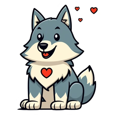 Timberwolf howling at a heart in the sky sticker