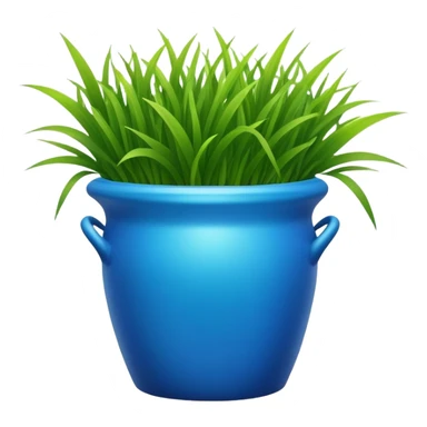 a small blue cachepot with grass leaves gathered in a pile. sticker