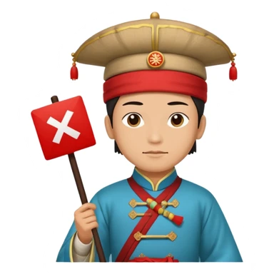 qing empire man who is of han ethnicity that is holding a sign that has a red x on it who is not han ethnicity sticker