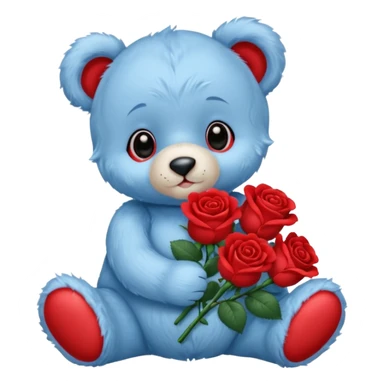cute blue baby teddy bear holding roses  sticker