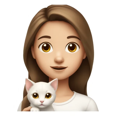 Little girl with brown hair holding a white kitten sticker