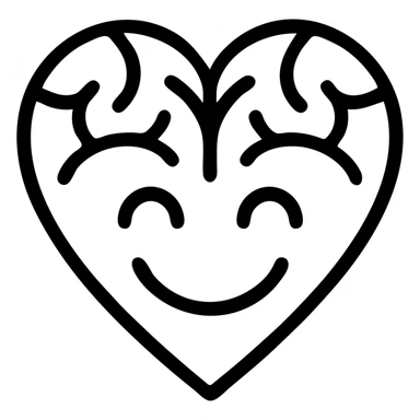 playful outlined icon of a brain shaped like a heart, big smile, emoji for chat sticker