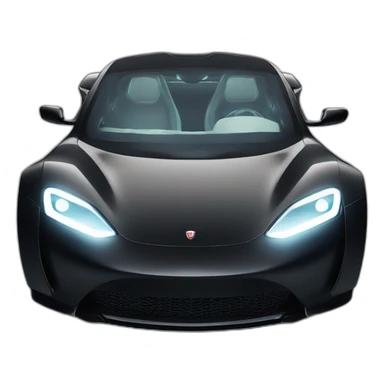 modified black Tesla Roadster 2 with sporty front spoiler viewed from front sticker