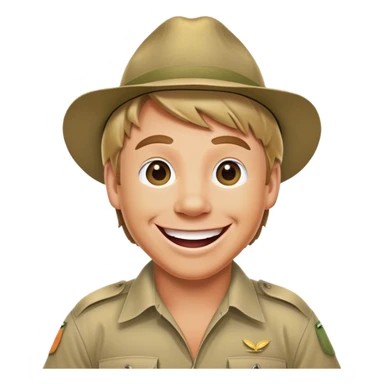 Cinematic Realistic Steve Irwin Portrait Emoji, depicted as a passionate wildlife expert in his signature khaki attire with an enthusiastic smile and a backdrop of the Australian outback, rendered with vibrant textures and dynamic natural lighting that captures his adventurous spirit. sticker