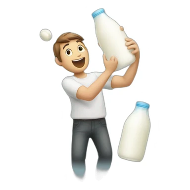 person juggling milk bottles but they've dropped one sticker
