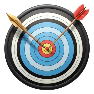 A bow and arrow aimed at a target, with the arrow perfectly positioned for release. The background features a target with concentric rings, emphasizing precision, skill, and focus in archery. The scene radiates concentration and the grace of the sport. sticker