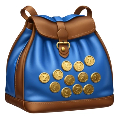 blue coins inside a brown leather bag  sticker