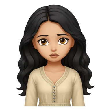 a pretty tan bratz girl with long wavy black hair, wearing a light kurti. looking sad sticker