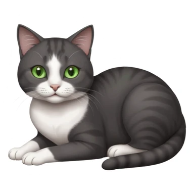 beautiful female solid dark grey cat with green eyes, white toes/paws and white patch on her chest rolling over sticker