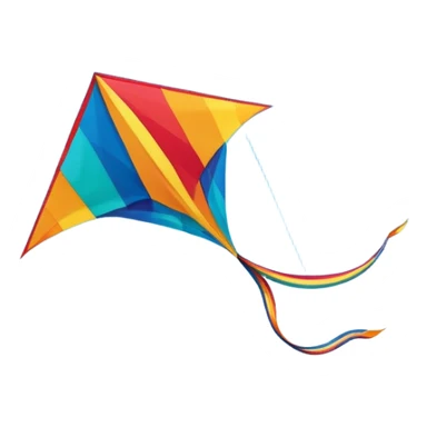 A colorful kite soaring high in the sky on a sunny day, with a long, flowing tail trailing behind. The background features an open field or beach, capturing the joy and freedom of flying kites, with gentle winds and a peaceful atmosphere. sticker