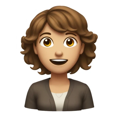 Female with brown hair shrugging while laughing  sticker