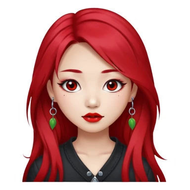 pretty girl asian, red cherry long hair,makeup grunge,Eyebrow and lip piercing sticker