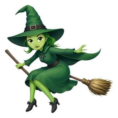 Elphaba sitting on a broom flying sticker