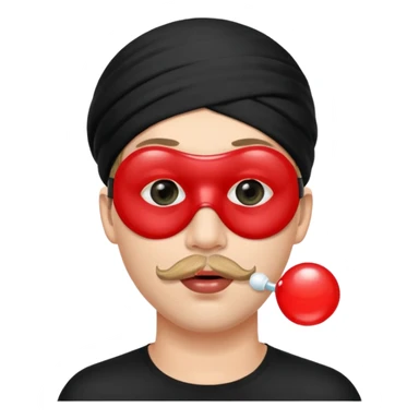 Man with red bubble in mouth and black eye mask sticker