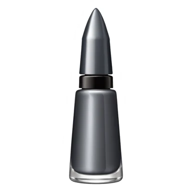 Dark grey metallic   nail polish bottle with a tall pointy cap sticker