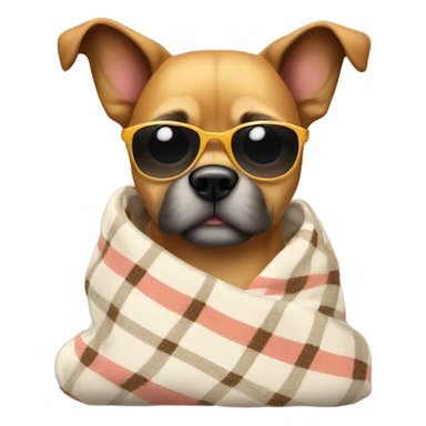 Dog with a cozy blanket and sunglasses sticker