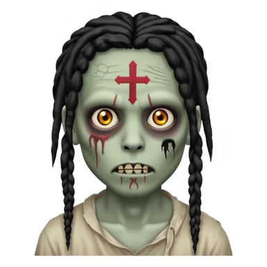Zombie with black dreads with chinky eyes and a cross tattoo on right cheek sticker