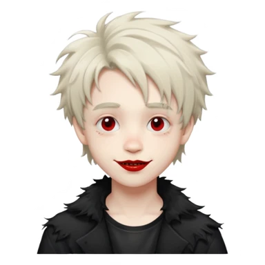 Happy pale Goth boy with shaggy hair, and messy, smudged, red, lipstick  sticker
