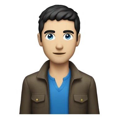 A man with short black hair and blue eyes behind a black gamemaster screen sticker