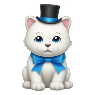 white bear cat with blue ribbon  sticker
