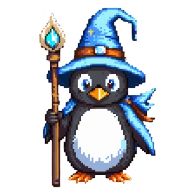 penguin wizard with a staff and wizard hat sticker