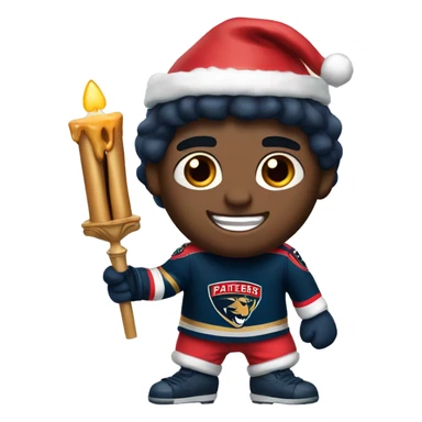 Emoji holding a menorah and wearing Santa hat and a Florida panthers Jersey sticker