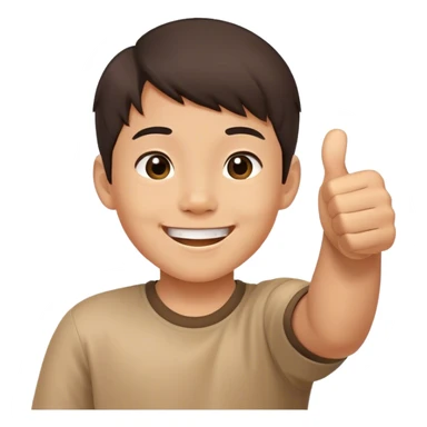 young asian boy smiling with thumbs up sticker