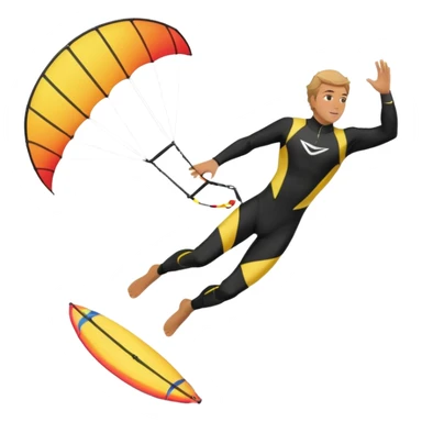 Kiter man con neopreno negro largo en el mar con una cometa kite surf de 18 metros,haciendo kite surf y el truco downloop sticker